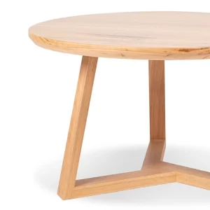 Crafted from solid wood, the Burke round timber table has a distinctive base design is custom made by Buywood Furniture joinery in Brisbane.