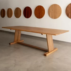 The Corang Timber Dining Table is the perfect setting for a large family or commercial corporate boardroom custom designed by Buywood Furniture, Brisbane.