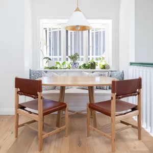 Kimberley Dining Chairs custom made timber chairs with leather by Buywood Furniture using time honored joinery skills.