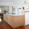 American Oak 3D Panelling timber finish for this kitchen upgrade Designed and crafted by Buywood Furniture.