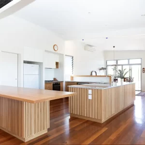 American Oak 3D Panelling - This kitchen installation has been crafted from American Oak timber by Buywood Furniture, Brisbane.