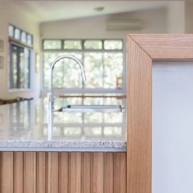 American Oak 3D Panelling - This kitchen installation has been crafted from American Oak timber by Buywood Furniture, Brisbane.