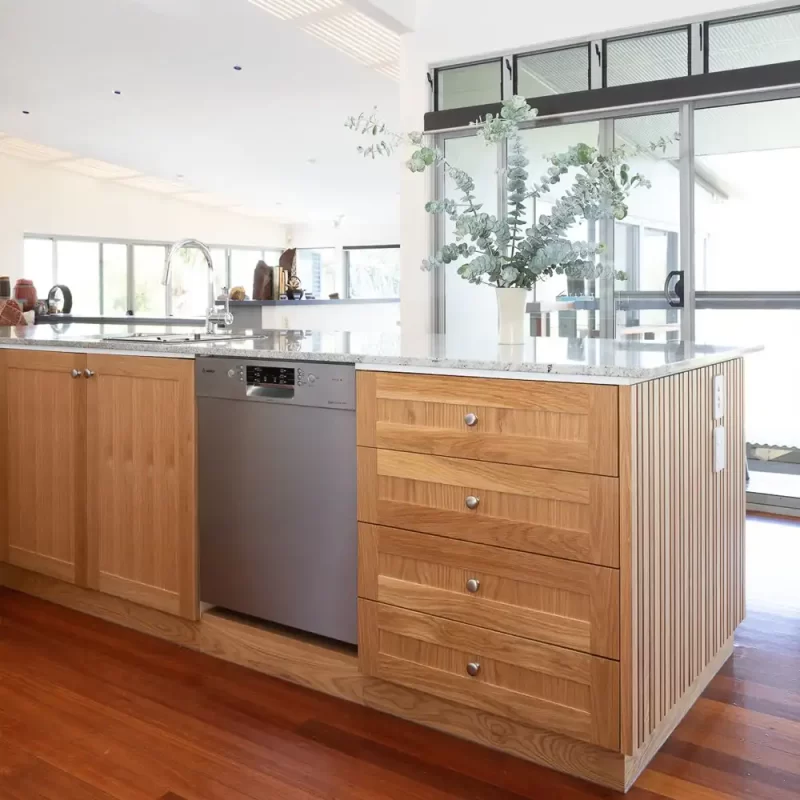 American Oak 3D Panelling - This kitchen installation has been crafted from American Oak timber by Buywood Furniture, Brisbane.