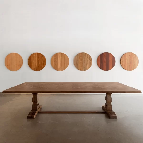 The French Parquetry Dining Table is custom designed and made by Buywood Furniture, joinery in Brisbane.