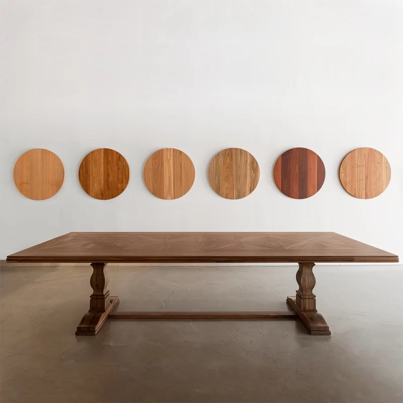 The French Parquetry Dining Table is custom designed and made by Buywood Furniture, joinery in Brisbane.