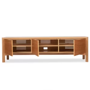 The Hastings Entertainment unit is crafted from 100% solid wood boasting an elegant form with a rounded leg custom designed by Buywood Furniture, Brisbane.