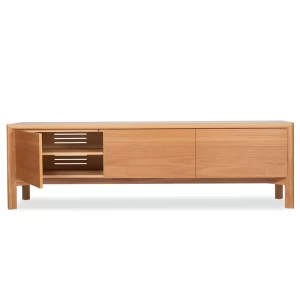 The Hastings Entertainment unit is crafted from 100% solid wood boasting an elegant form with a rounded leg custom designed by Buywood Furniture, Brisbane.