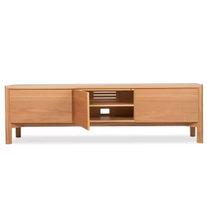 The Hastings Entertainment unit is crafted from 100% solid wood boasting an elegant form with a rounded leg custom designed by Buywood Furniture, Brisbane.