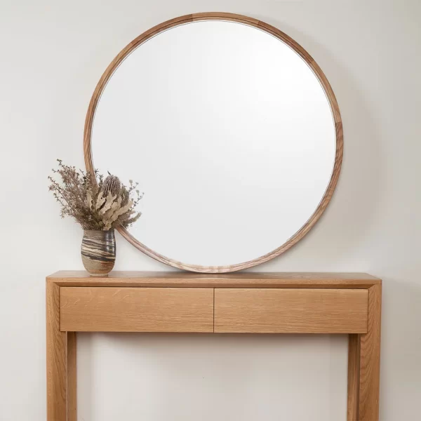 The Desert Rose is a stunning hand crafted, solid timber round mirror with a sophisticated edge detail. Used as a bathroom vanity mirror or simply as a beautiful feature piece within your home.