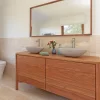 Hastings Timber double basin bathroom vanity and mirror custom made by joinery Buywood Furniture.
