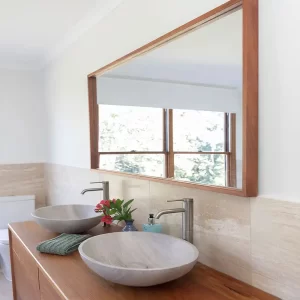 The Hastings Bathroom Vanity is a stunning bathroom vanity and mirror inspired by our Hasting sideboard design by Buywood Furniture, Brisbane.
