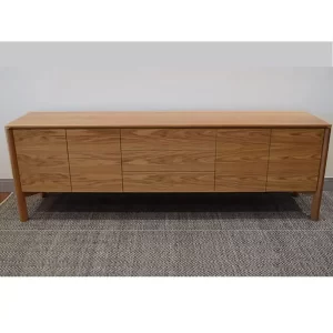 The Jensen sideboard is crafted from 100% solid wood. Complete with push release doors, functional internal shelving and three central dove tail joint drawers. Custom designed by Buywood Furniture, Brisbane.