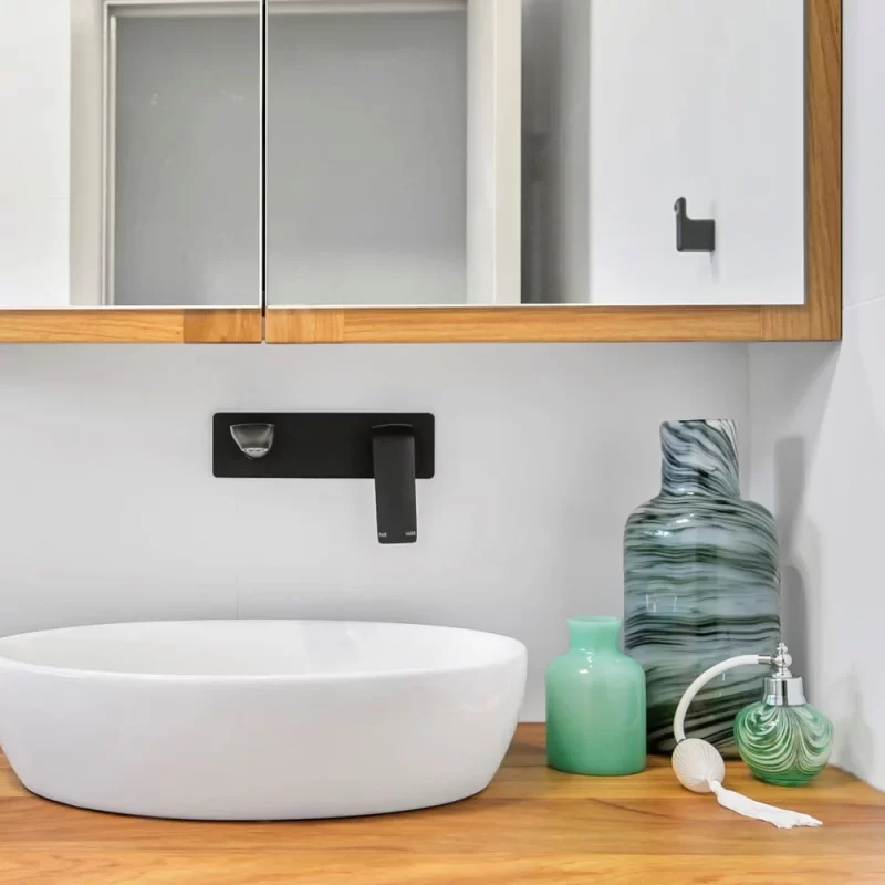 Zephran Timber Bathroom Vanity, mirror cabinet custom designed , crafted and installed by Buywood Furniture. joinery.