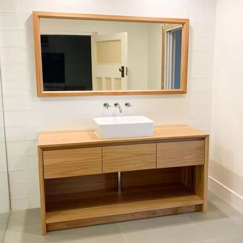 Bathroom Vanity with Dovetail joinery detail for drawers, timber or stone tops, top quality mechanisms, intelligent designs for style and function.