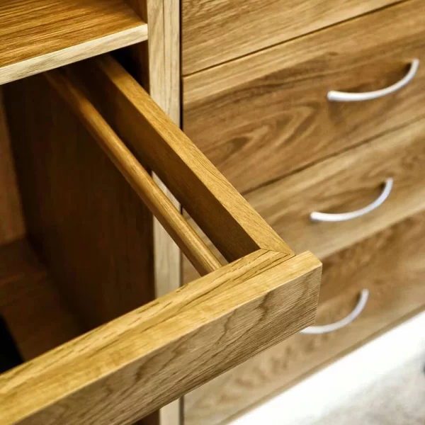 Custom walk in wardrobe fitted with classic dovetail drawers and top quality gadgets and mechanisms can be custom designed to suit your storage needs and fit into any home.