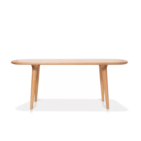 Custom designed and crafted by Buywood Furniture, the Arial dining table features tapered rounded-square legs as well as complex knuckle-inserts.