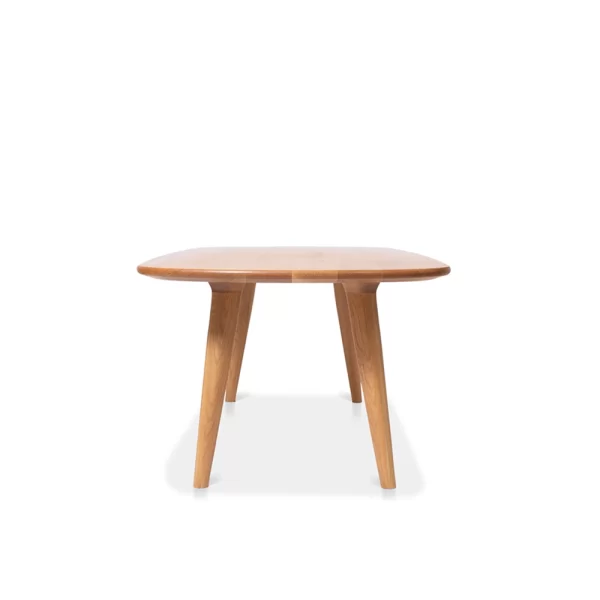 Custom designed and crafted by Buywood Furniture, the Arial dining table features tapered rounded-square legs as well as complex knuckle-inserts.