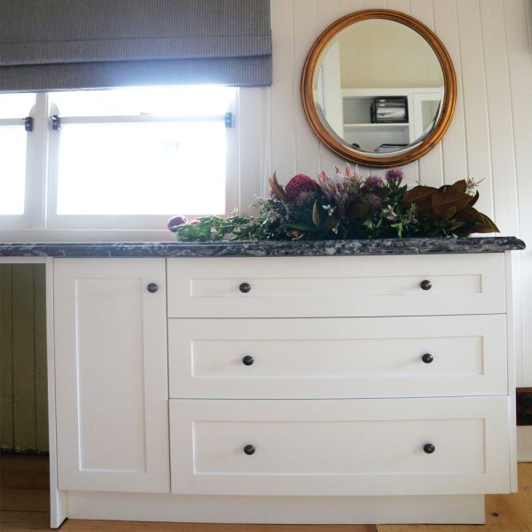 amptons Style kitchen renovation, in solid timber, was made from American Oak and stunning granite bench tops by Buywood Furniture, Brisbane.