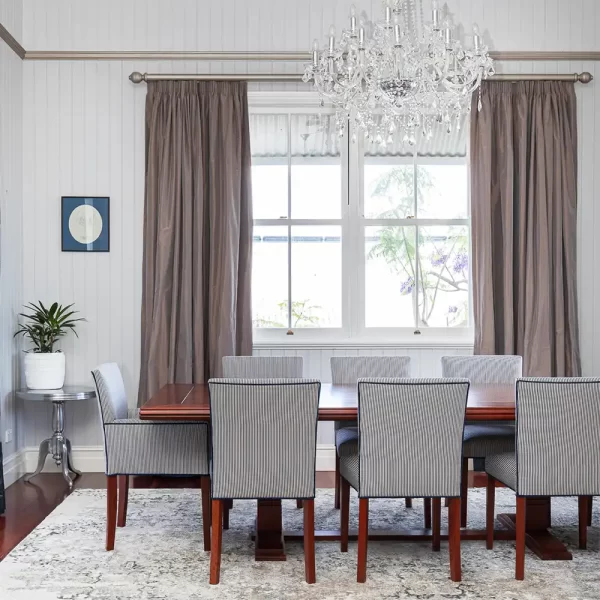 The upholstered Margi Dining Chair, Carver Chair and the beautiful Burbank French Parquetry Dining all crafted by Buywood Furniture using Australian hardwood timber.