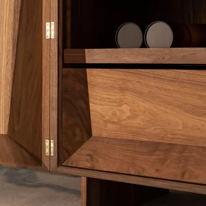 Indulge in luxury with our custom Nugent Drinks Cabinet, meticulously handcrafted in American Walnut timber by talented joinery team at Buywood Furniture.