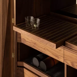 Indulge in luxury with our custom Nugent Drinks Cabinet, meticulously handcrafted in American Walnut timber by talented joinery team at Buywood Furniture.