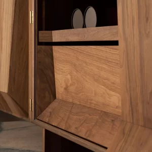 Indulge in luxury with our custom Nugent Drinks Cabinet, meticulously handcrafted in American Walnut timber by talented joinery team at Buywood Furniture.