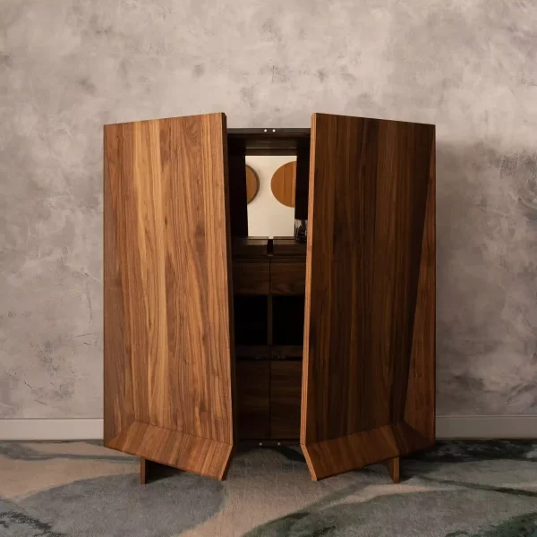 Indulge in luxury with our custom Nugent Drinks Cabinet, meticulously handcrafted in American Walnut timber by talented joinery team at Buywood Furniture.