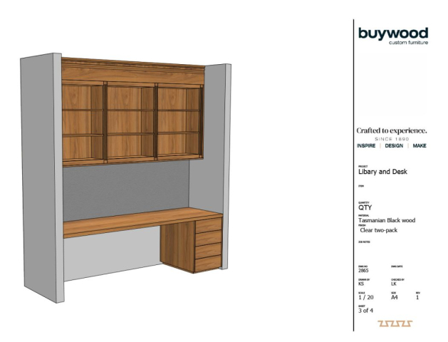 Drawing for Library & Desk - Tasmanian Black Wood